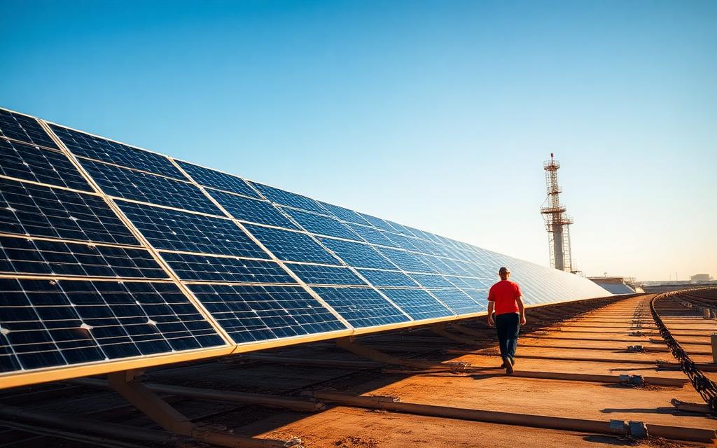 Rooftop solar array on a Safal Steel manufacturing plant under a clear African sky.